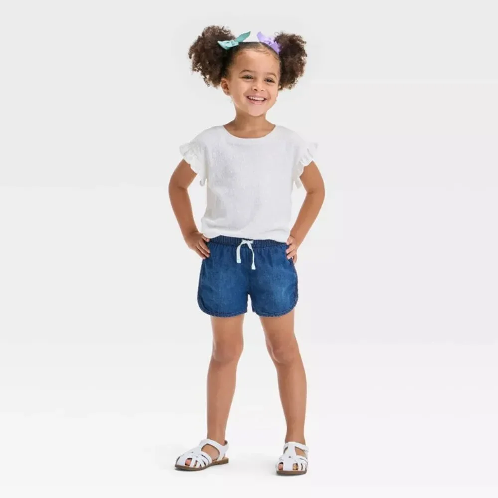 Toddler Girls' Denim Shorts - Cat & Jack 2T Dark Blue - Picture 5 of 5